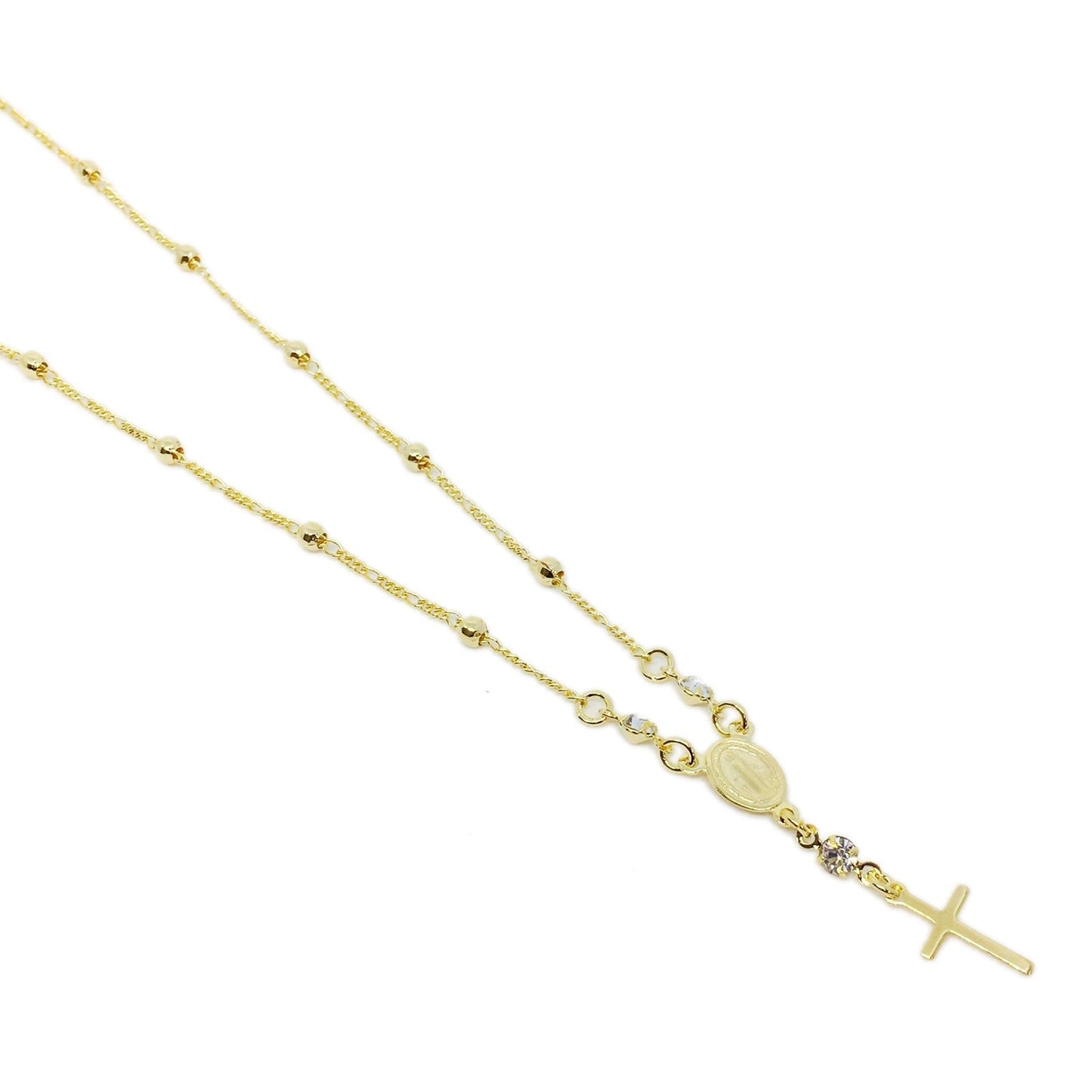 GoldFi 18k Gold Filled Our Lady of Graces Rosary Ball Chain and Small Plain Cross