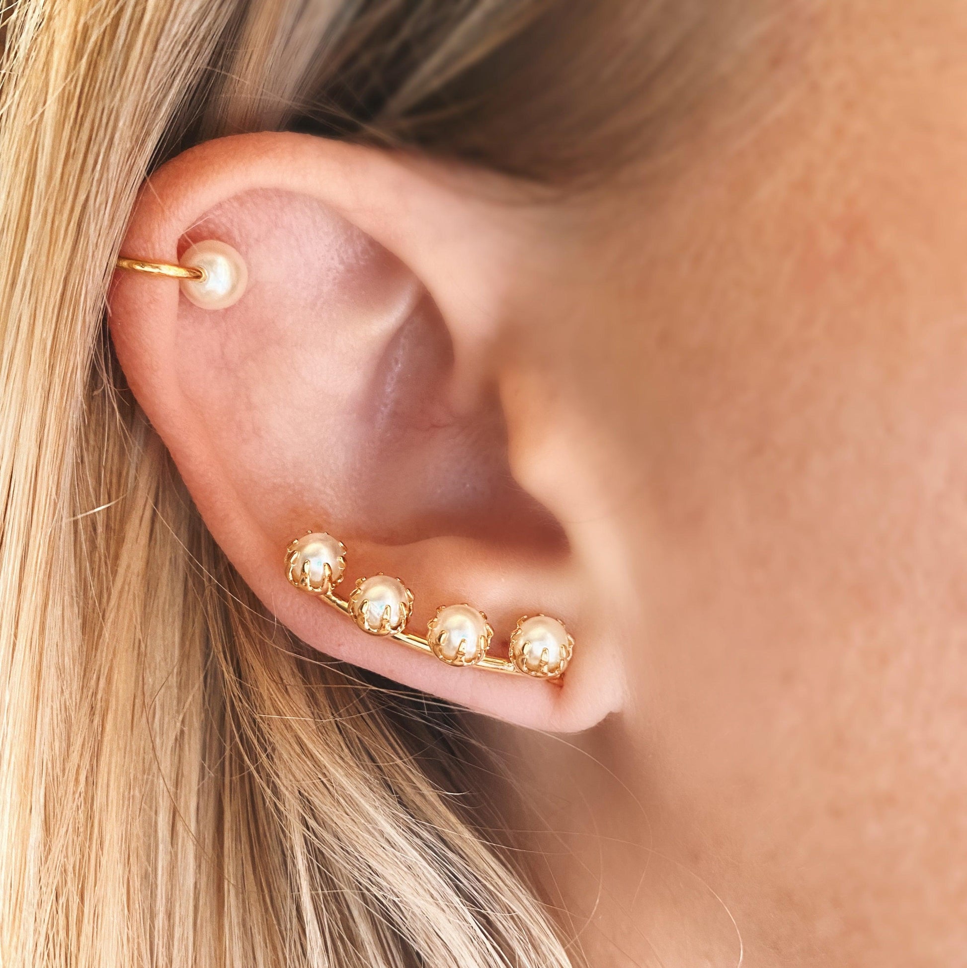 GoldFi 18k Gold Filled Pearl Ear Climber Style Earrings