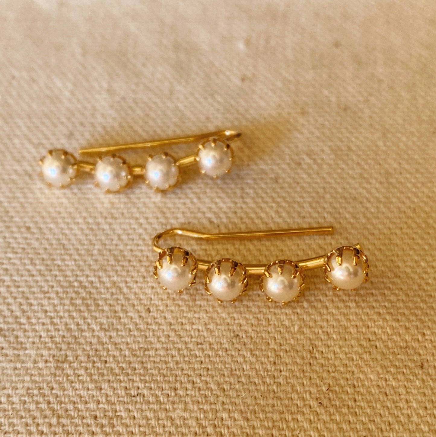 GoldFi 18k Gold Filled Pearl Ear Climber Style Earrings