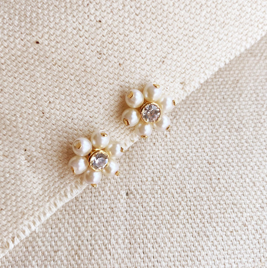 GoldFi 18k Gold Filled Pearl Flower Tiny Earrings