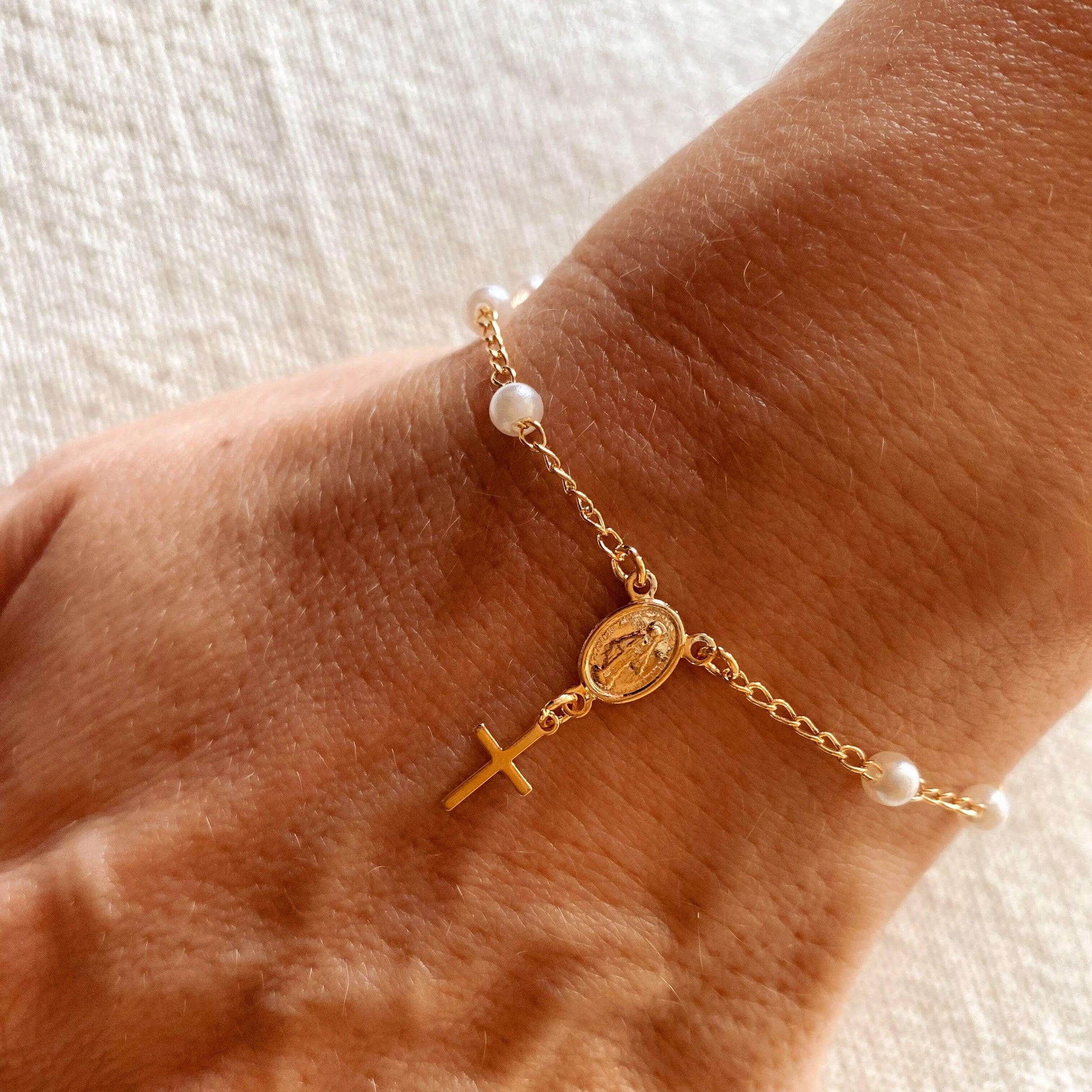 GoldFi 18k Gold Filled Pearl Rosary Bracelet