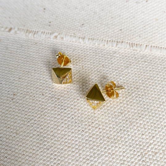 GoldFi 18k Gold Filled Pyramid Detail Cubic Zirconia Stud Earrings Wholesale Jewelry Supply