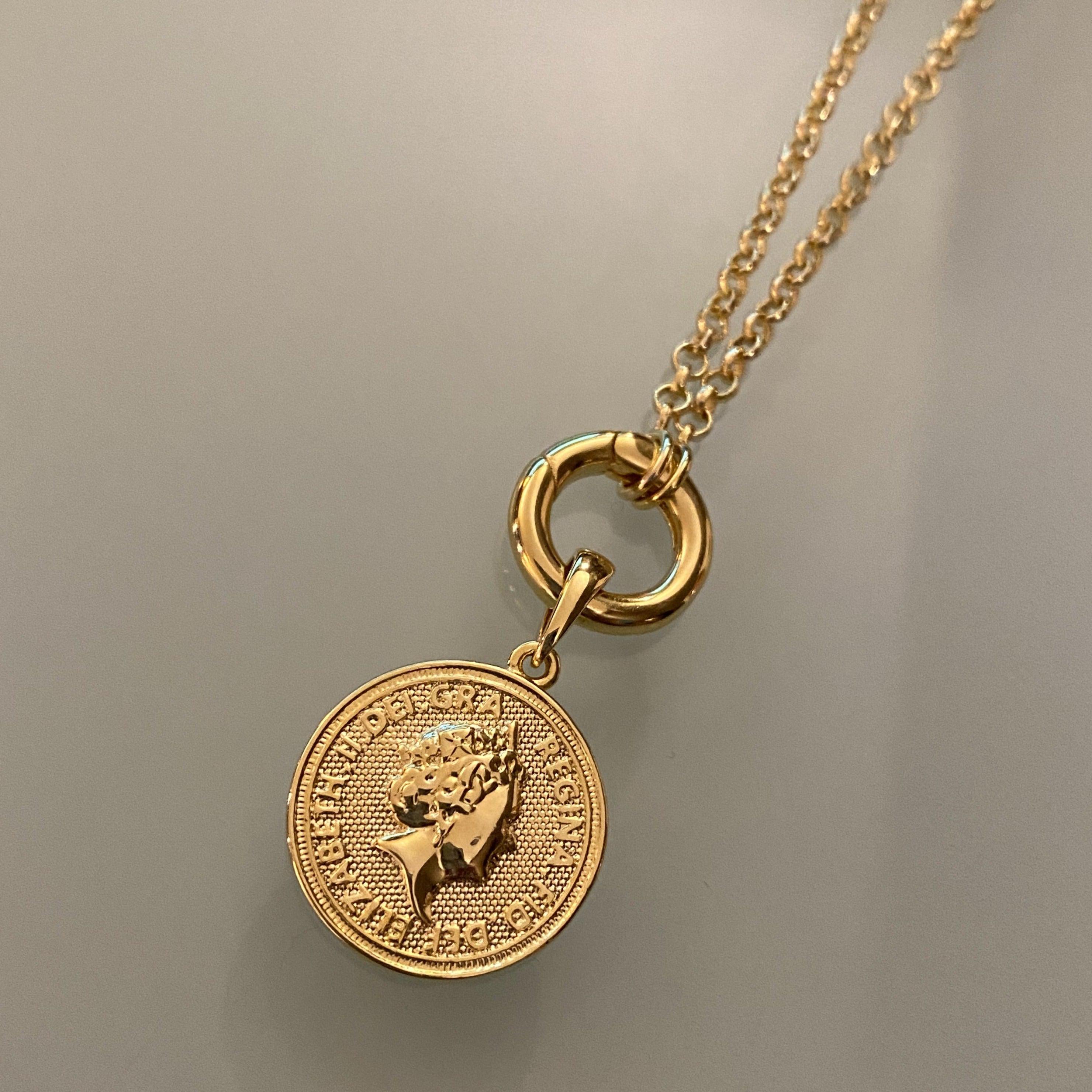 18k Gold Filled Queen Elizabeth Coin Pendant ArtBossa