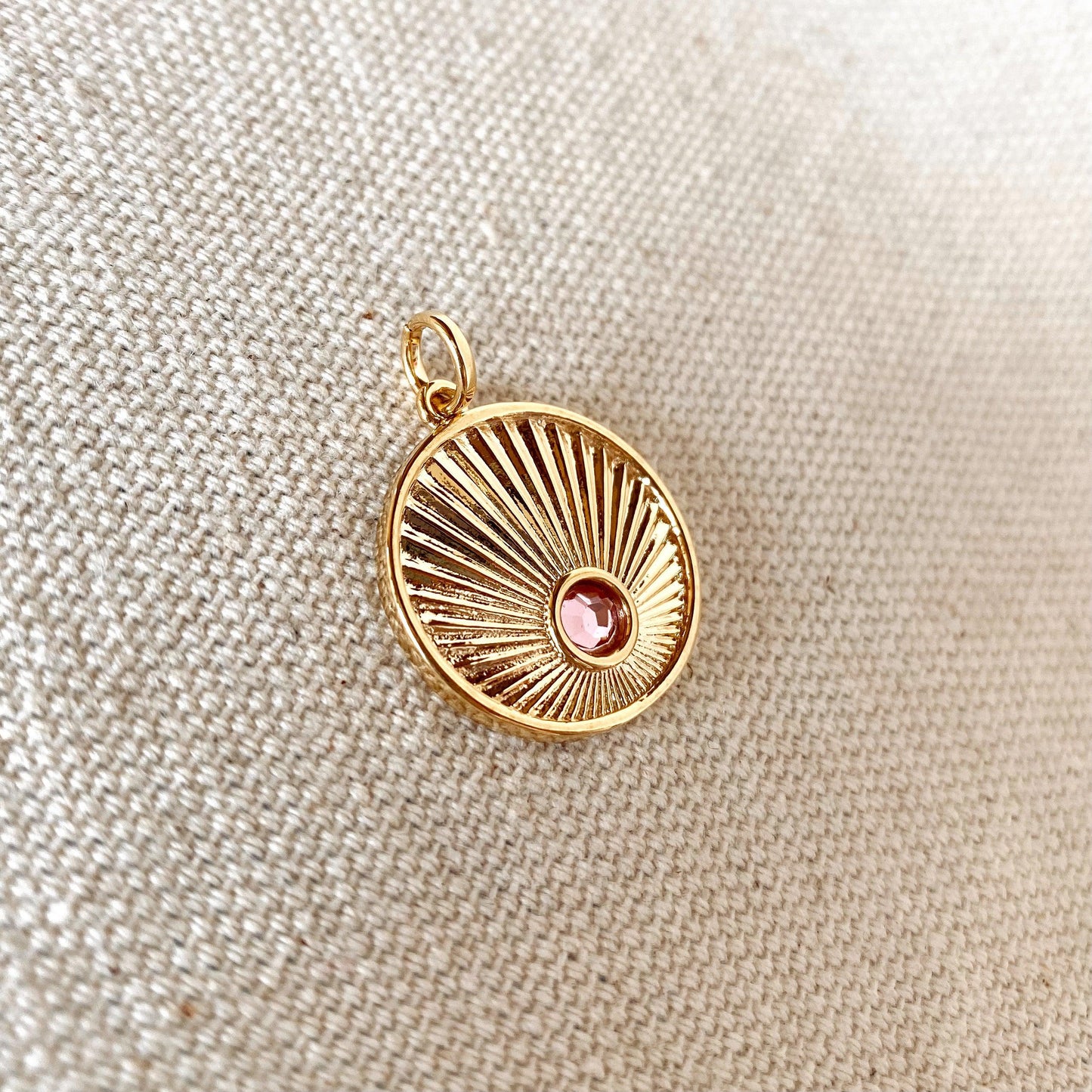 GoldFi 18k Gold Filled Radial Arrangement Plate Pendant With Detail Color Cubic Zircon Stone