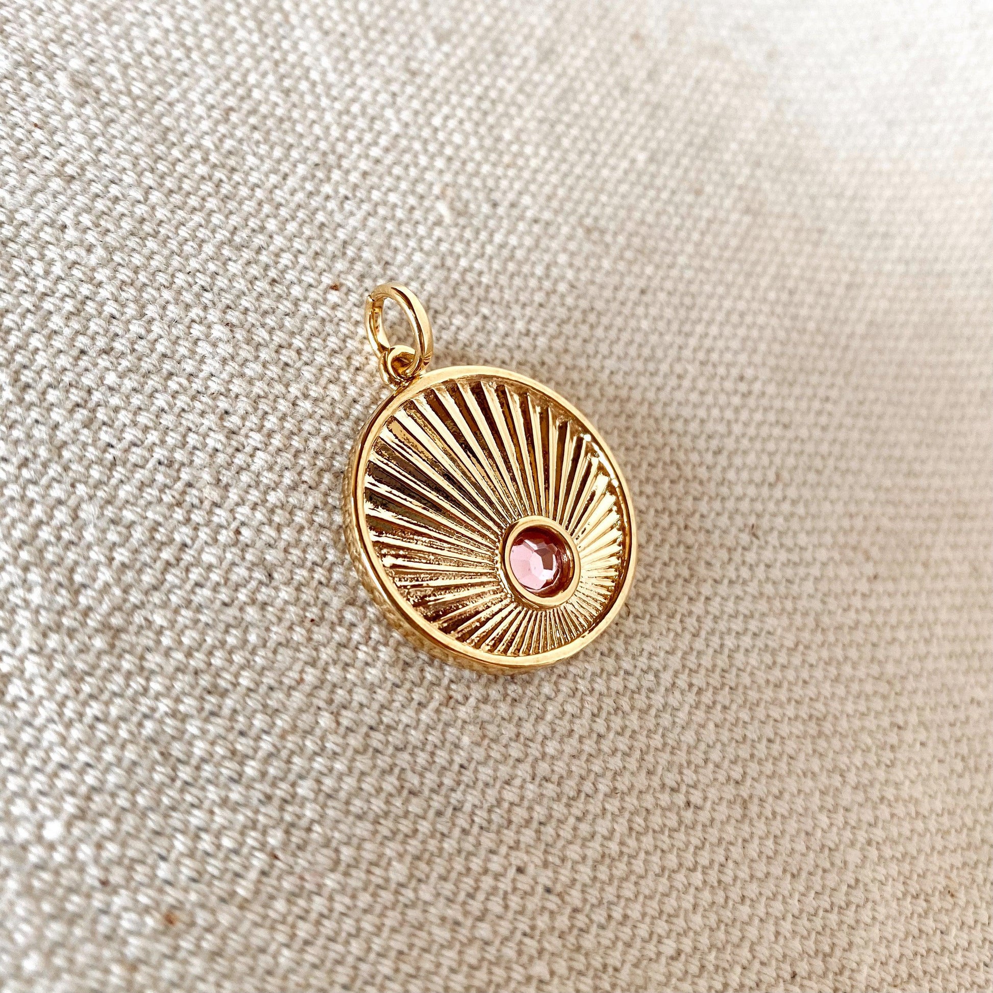 GoldFi 18k Gold Filled Radial Arrangement Plate Pendant With Detail Color Cubic Zircon Stone