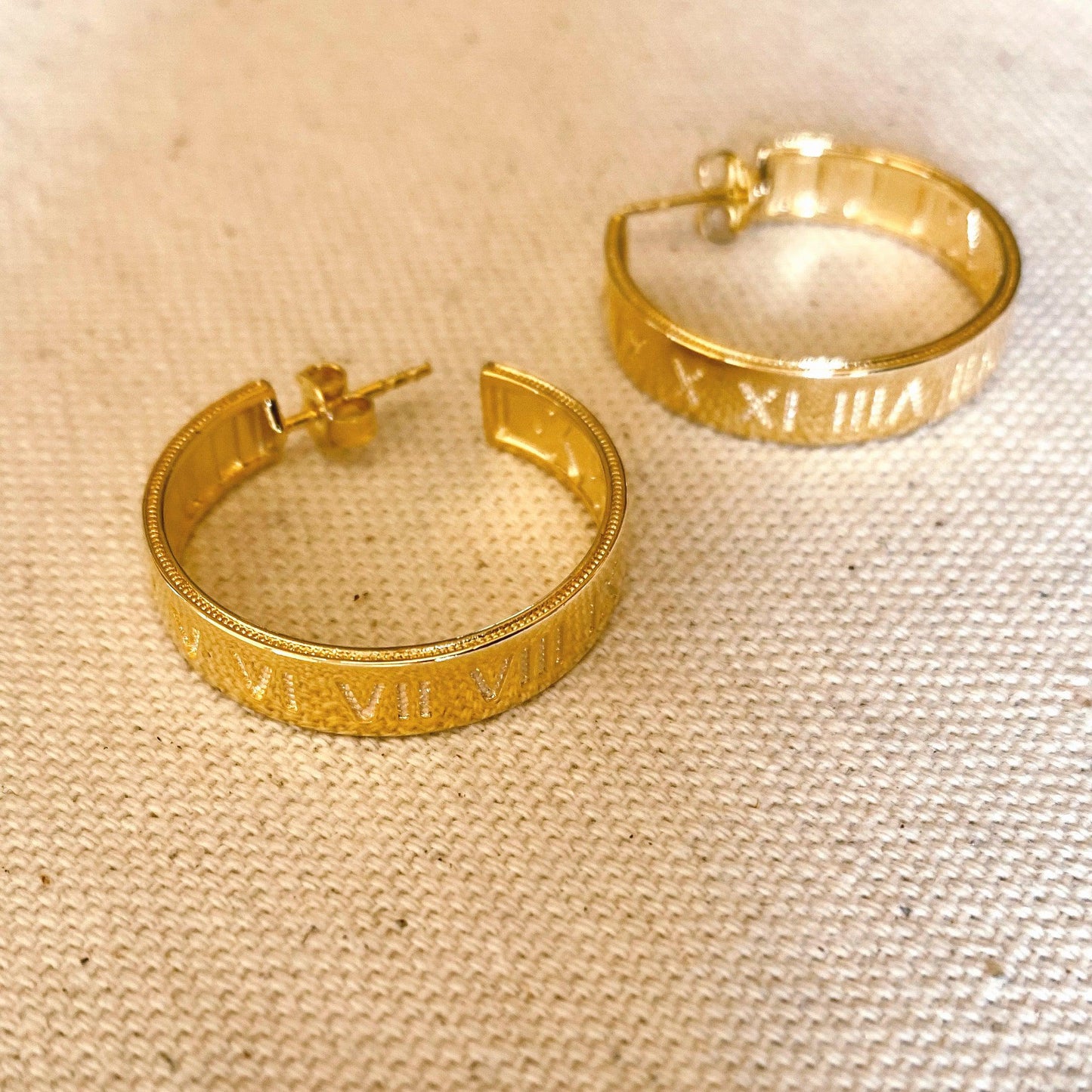 GoldFi 18k Gold Filled Roman Numerals C Hoop Earrings