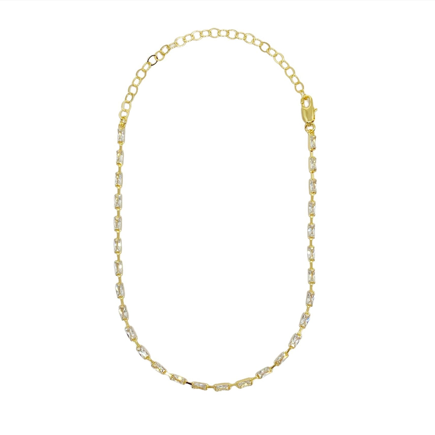 GoldFi 18k Gold Filled Sideways Clear Cubic Zircon Baguette Choker