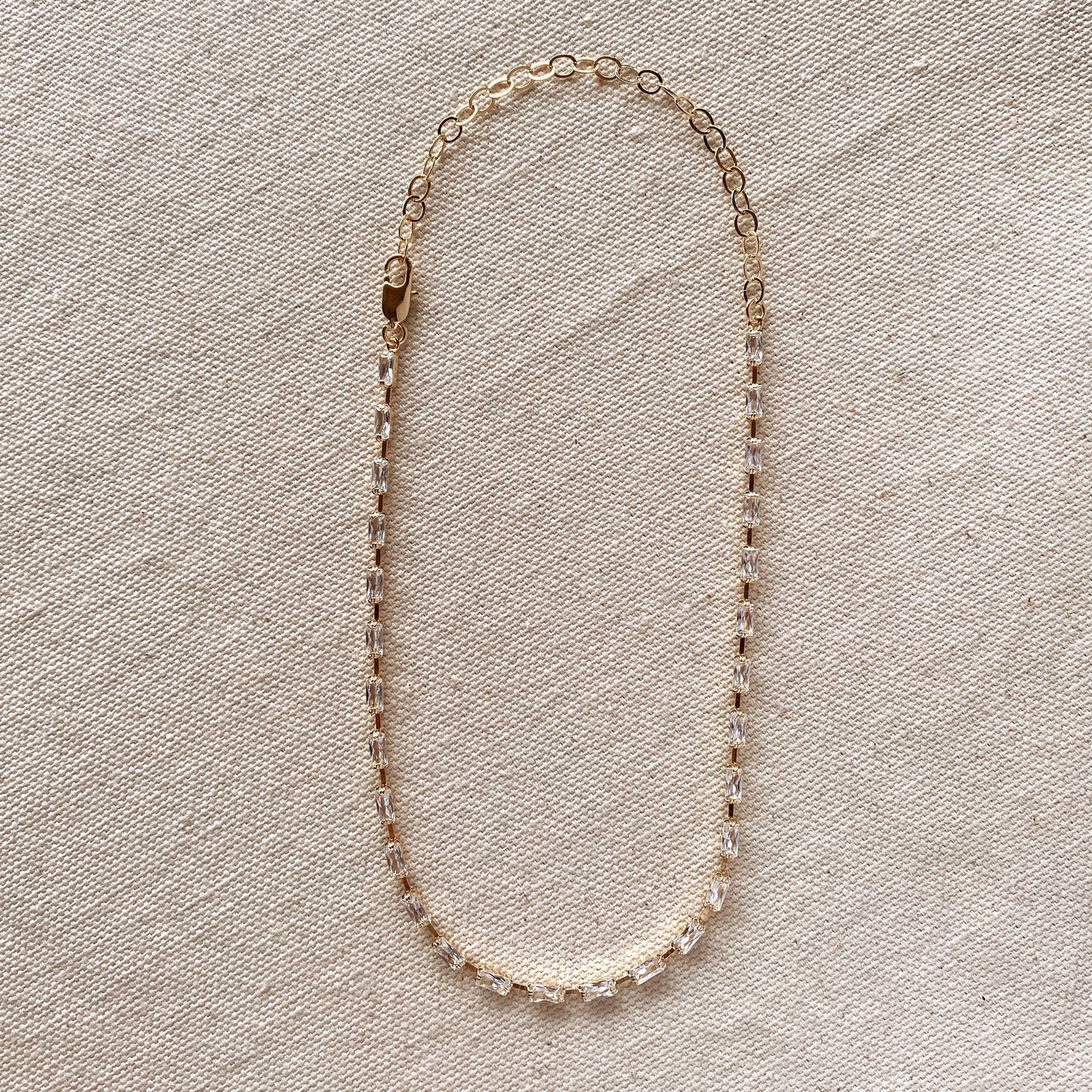 GoldFi 18k Gold Filled Sideways Clear Cubic Zircon Baguette Choker