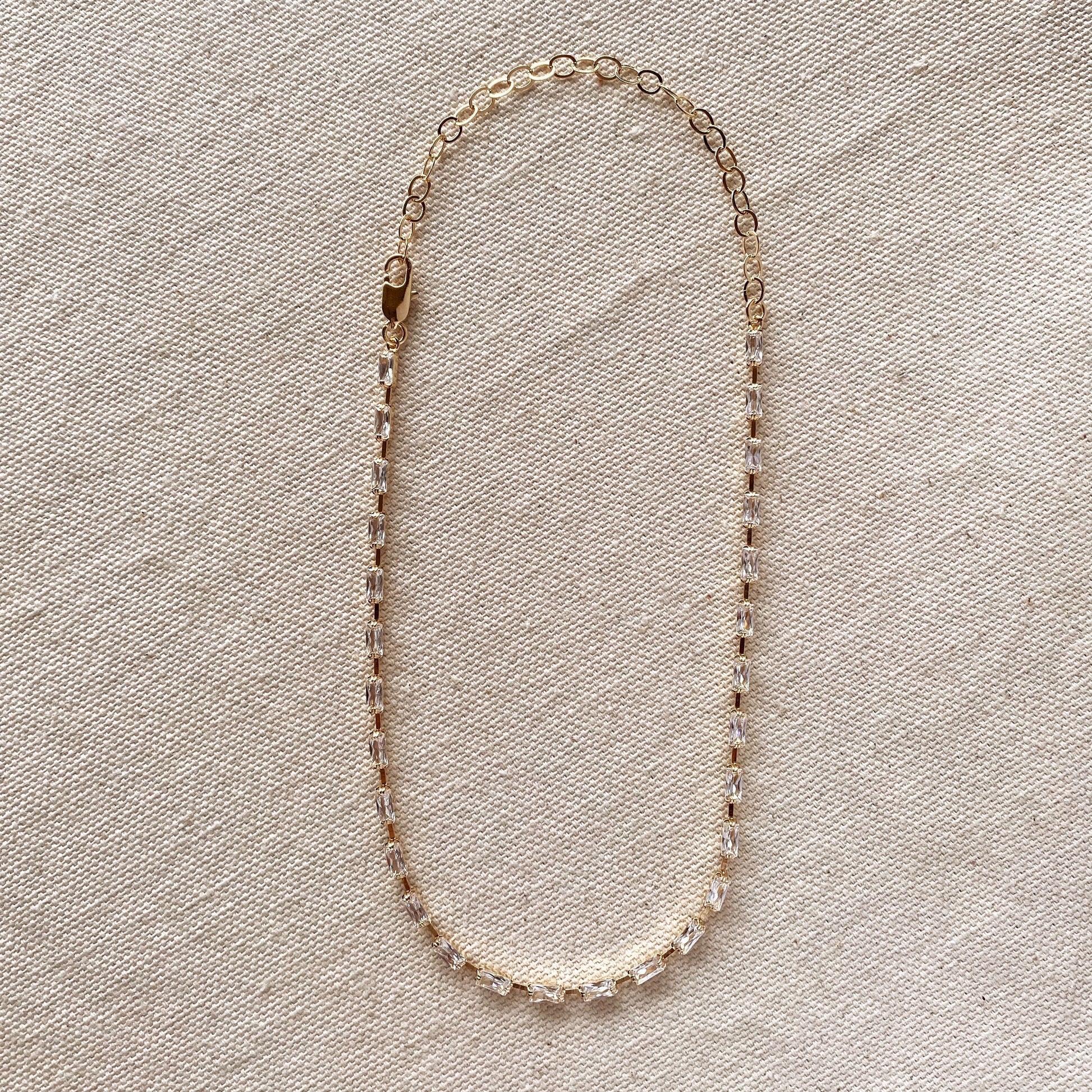 GoldFi 18k Gold Filled Sideways Clear Cubic Zircon Baguette Choker