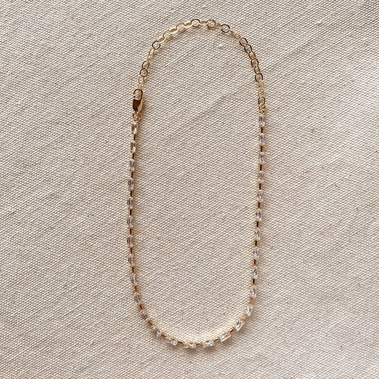 GoldFi 18k Gold Filled Sideways Clear Cubic Zircon Baguette Choker