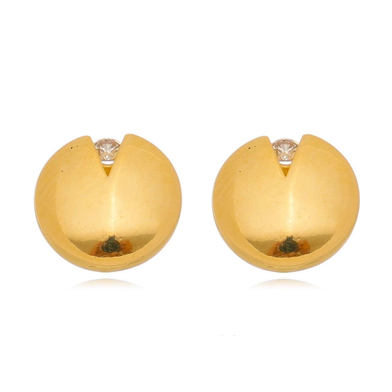 GoldFi 18k Gold Filled Split Round Button Stud With Cubic Zircon Detail