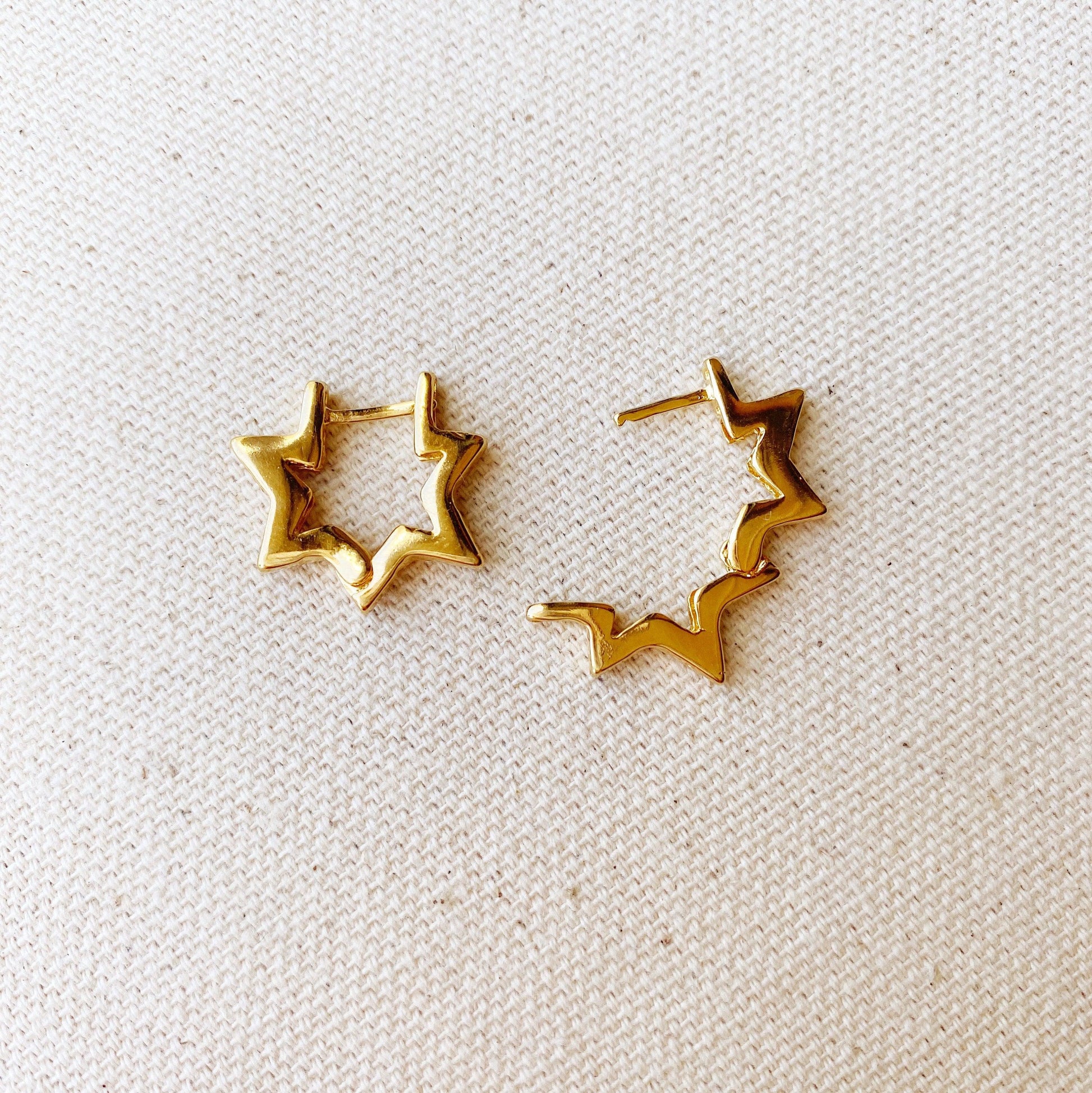 GoldFi 18k Gold Filled Star Shape Hoop Earrings Cubic Zirconia Detail