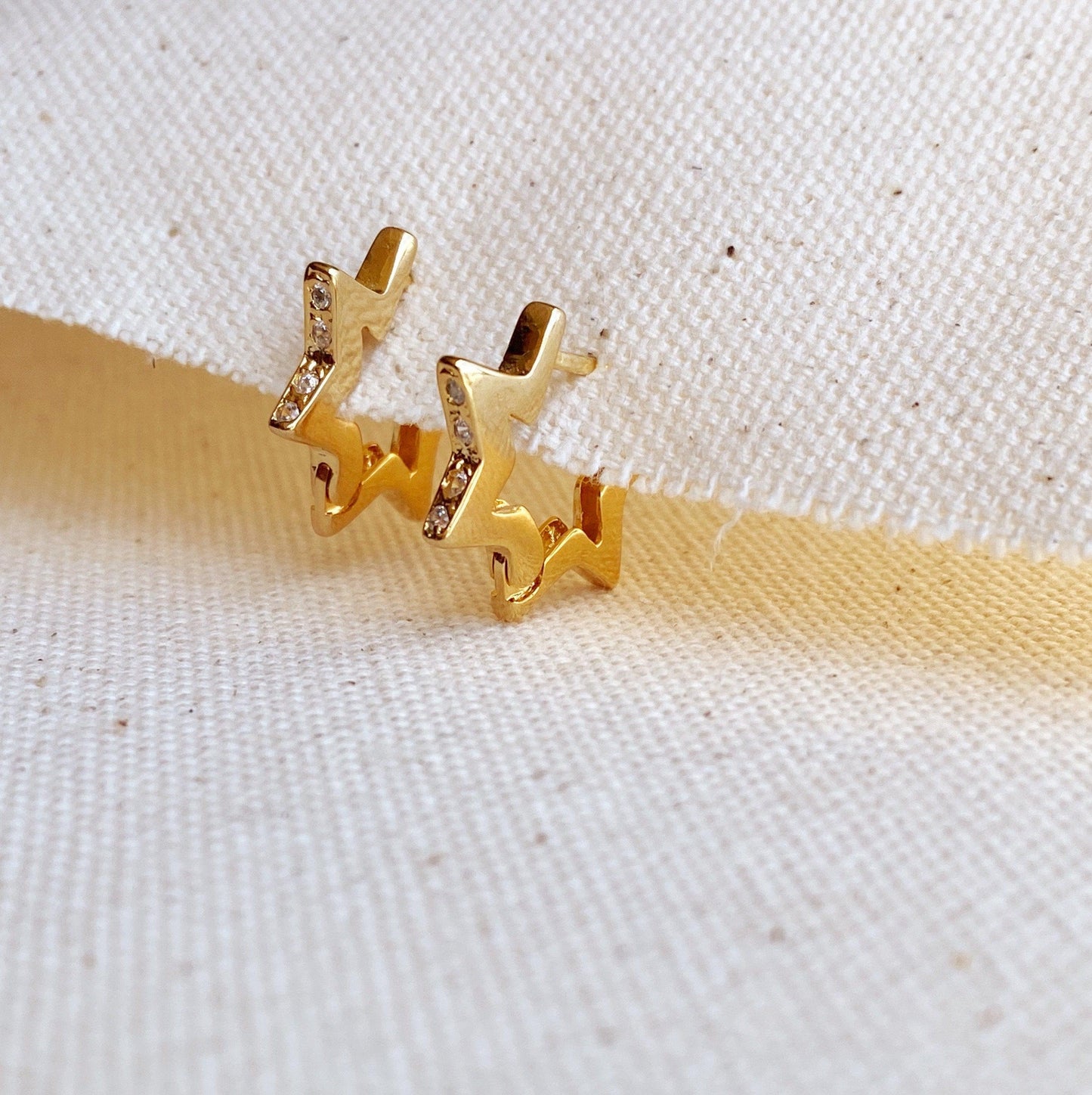 GoldFi 18k Gold Filled Star Shape Hoop Earrings Cubic Zirconia Detail