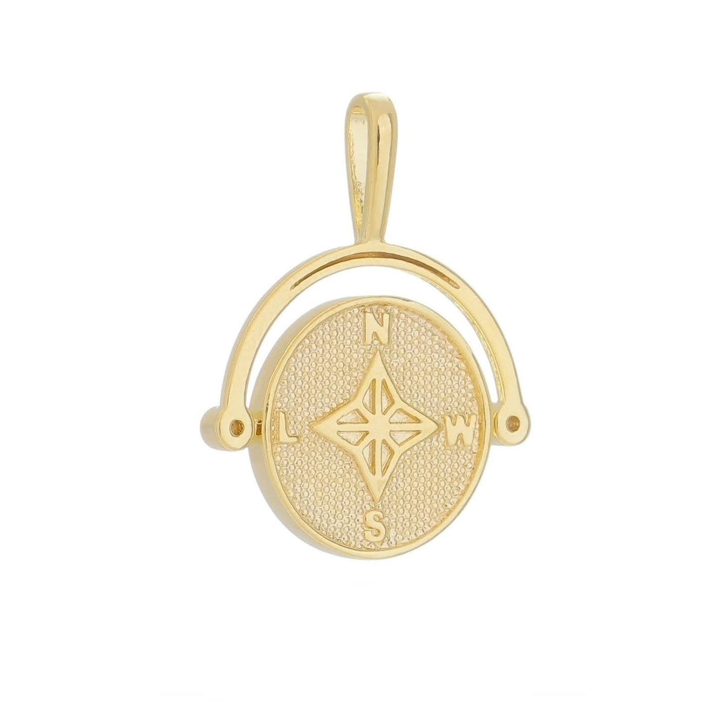 GoldFi 18k Gold Filled Swivel Compass Pendant Featuring Star Textured Background And Cardinal Points