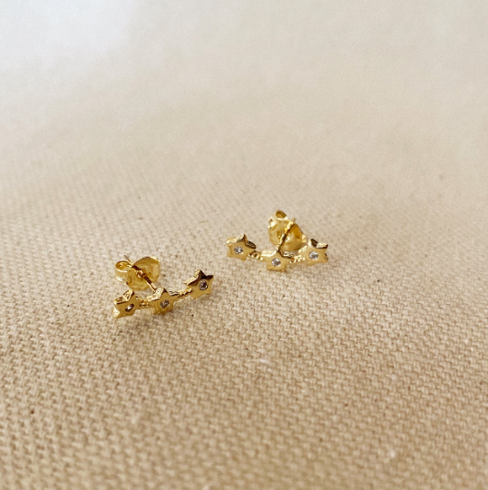 GoldFi 18k Gold Filled Three Stars Ear Climber Style Earrings