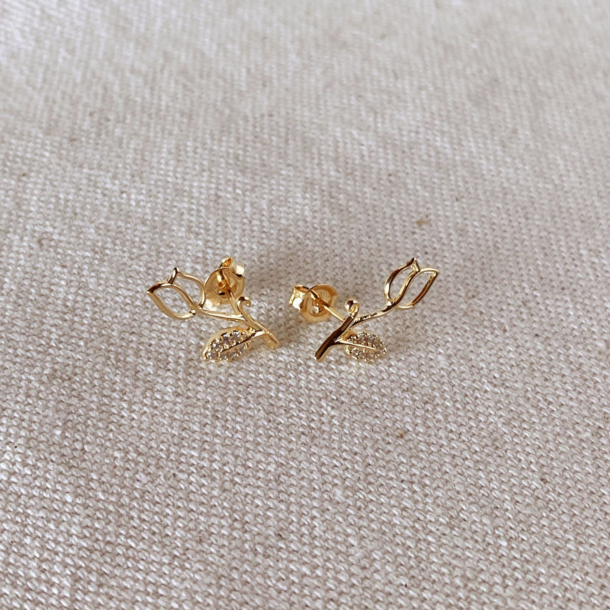 GoldFi 18k Gold Filled Tulip Stud Earrings With Cubic Zirconia Stones