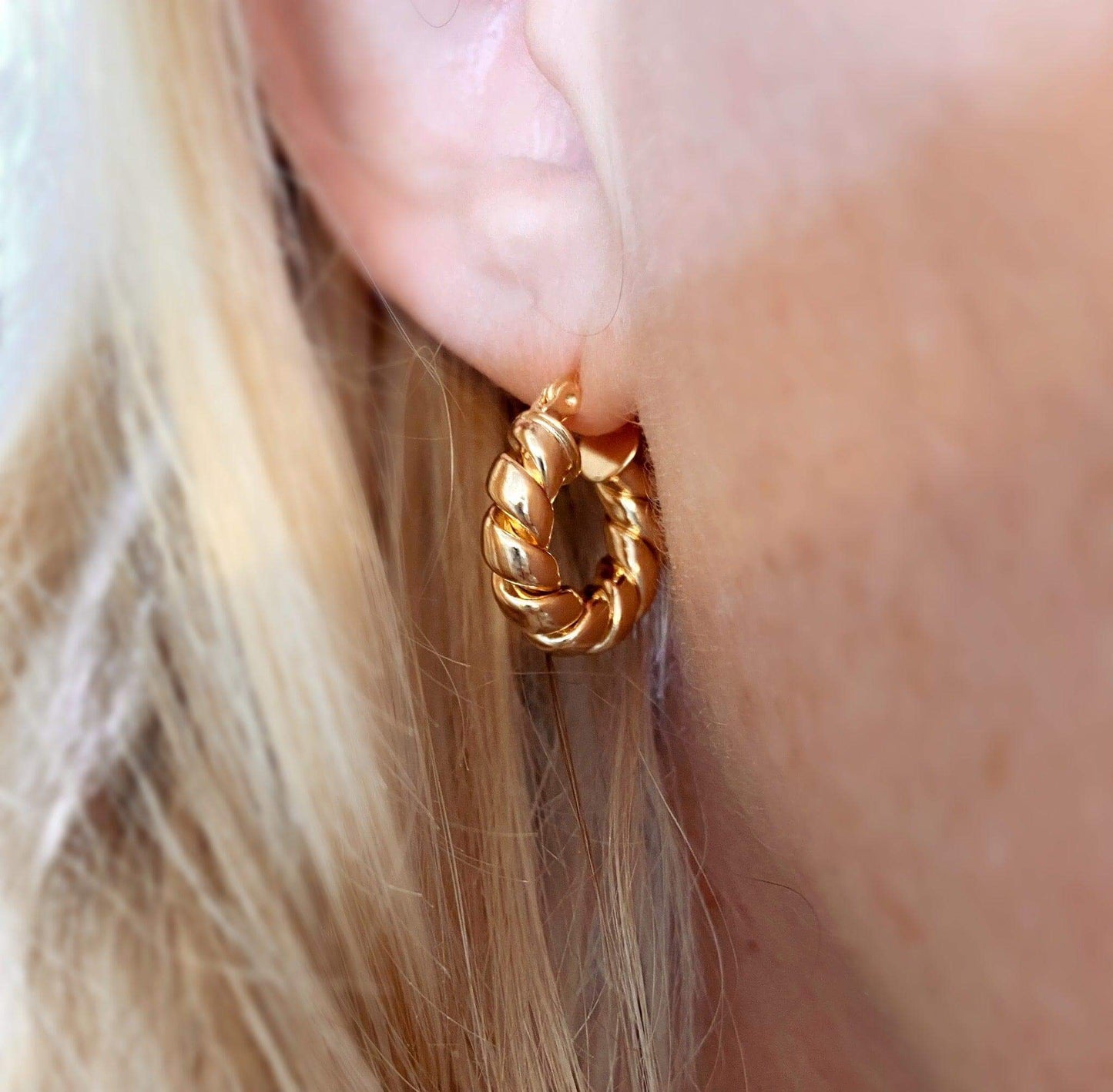 GoldFi 18k Gold Filled Twisted Tube Hoop Earrings - The Croissant Hoops