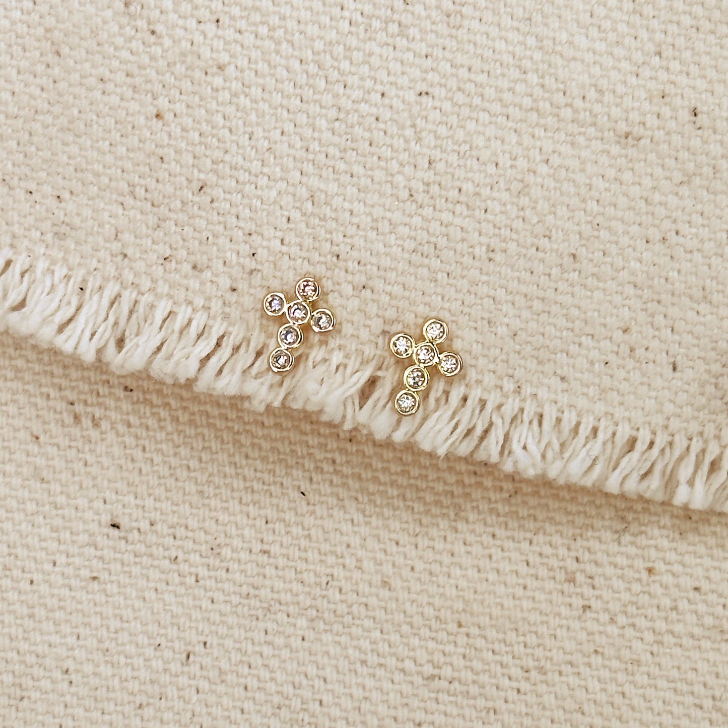 18k Gold Filled Mini Bezel CZ Cross Stud Earrings