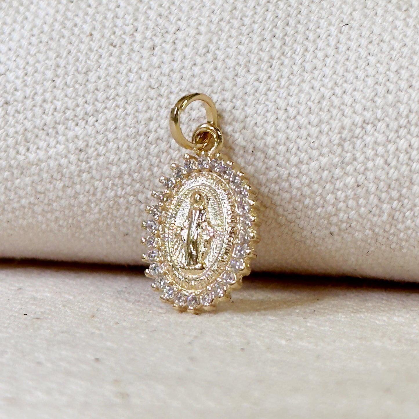 18k Gold Filled Double Sided CZ Lady of Grace Medal Pendant