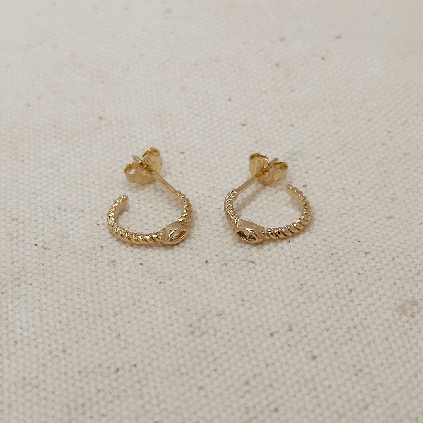 18k Gold Filled Mini CZ Eye C Hoop Earrings