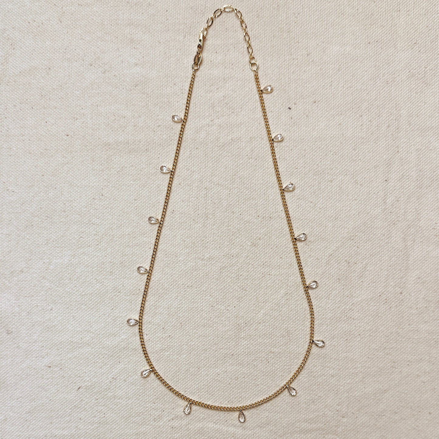 18k Gold Filled 2mm Curb Chain With Bezel CZ Drops Necklace