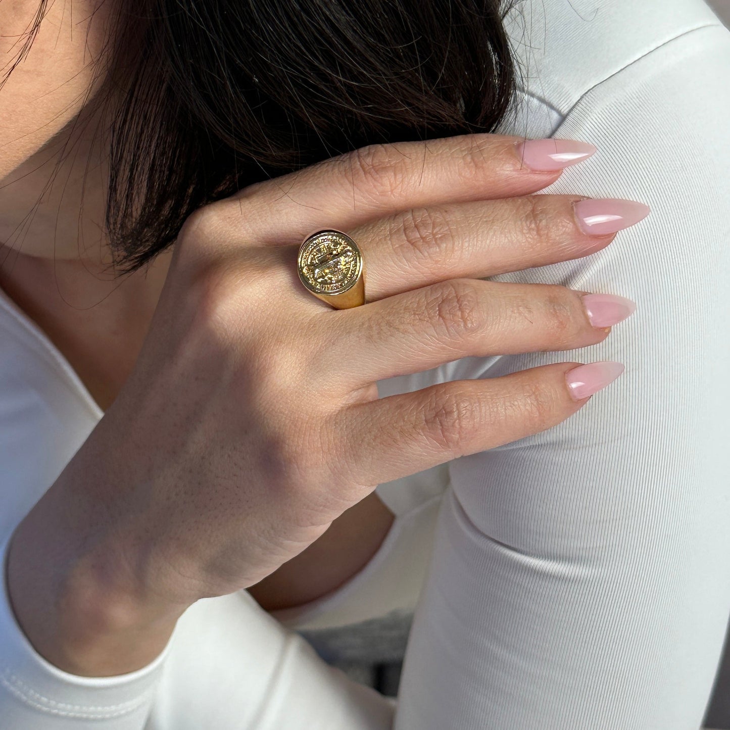 18k Gold Filled Saint Benedict Signet Ring