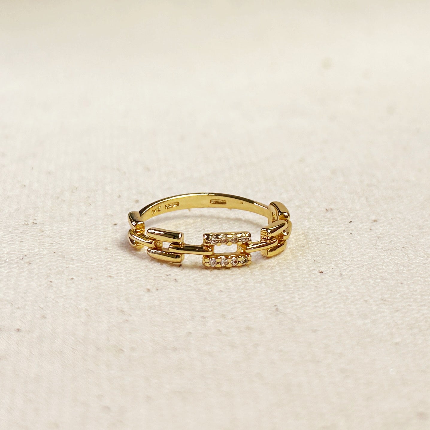 18k Gold Filled Chain Link CZ Ring