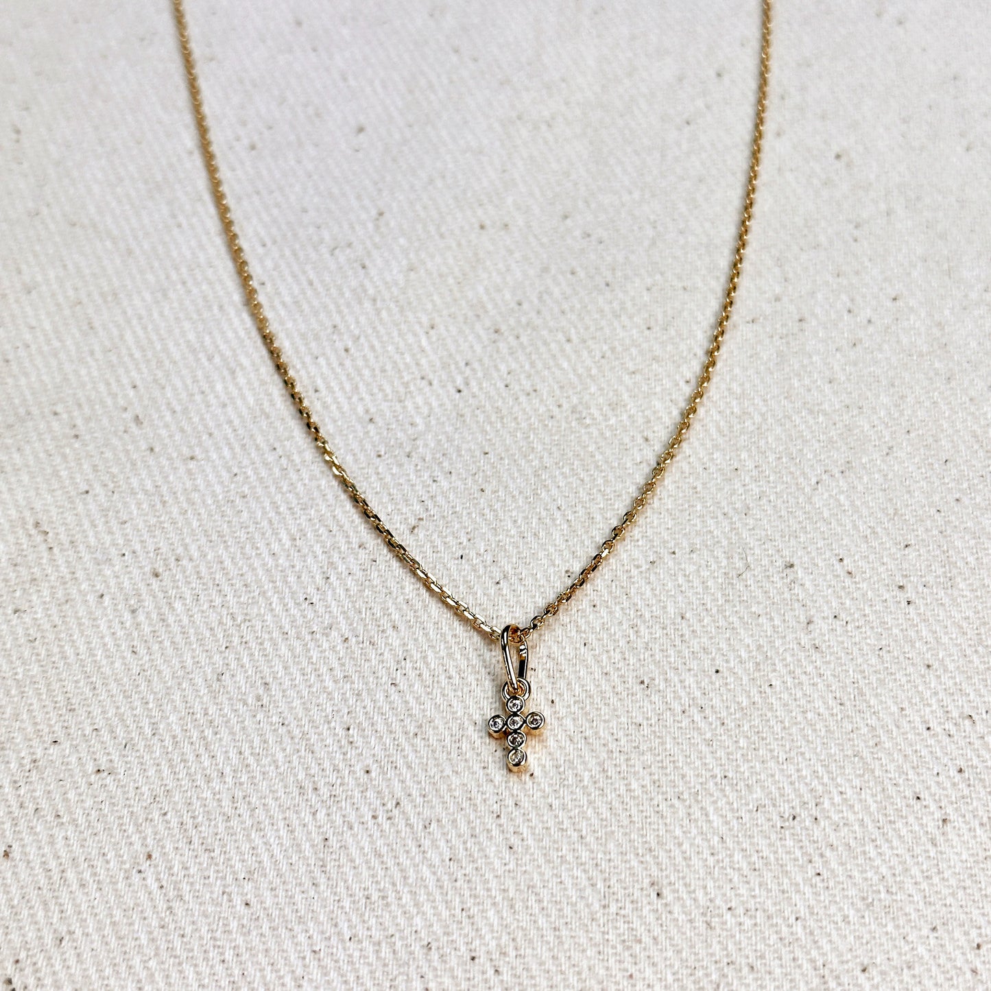 18k Gold Filled Mini Bezel CZ Cross Charm