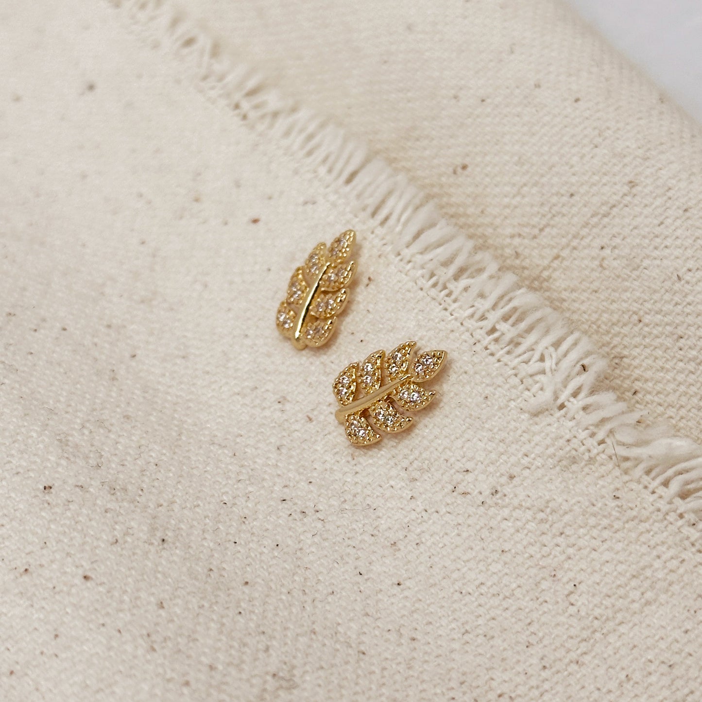 18k Gold Filled CZ Leaf Stud Earrings