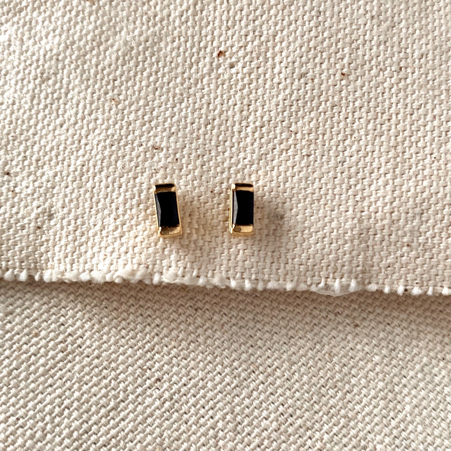 GoldFi Black Cubic Zirconia Baguette Stud Earrings In 18k Gold Filled