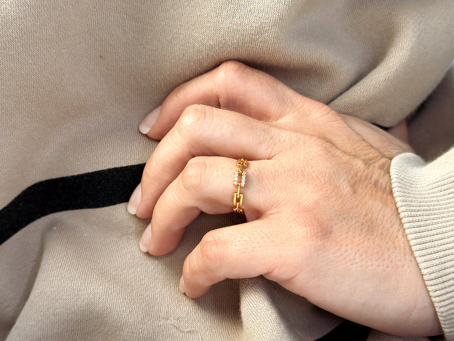 18k Gold Filled Chain Link CZ Ring