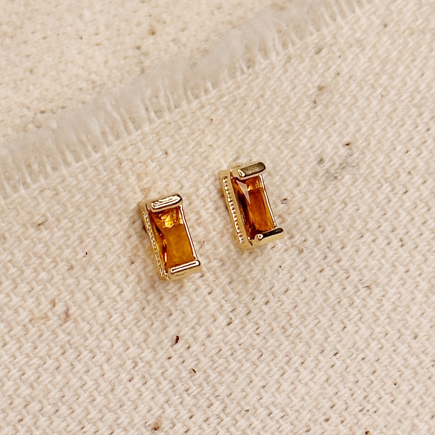 18k Gold Filled Baguette Birthstone Stud Earrings