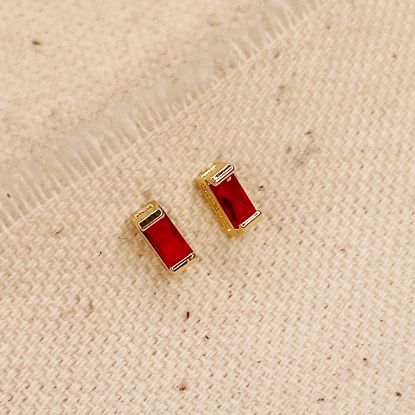 18k Gold Filled Baguette Birthstone Stud Earrings