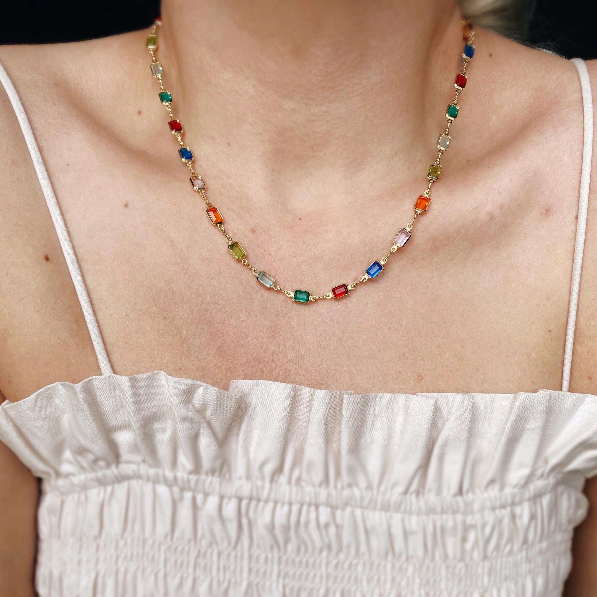 GoldFi Complete Set Of 18k Gold Filled Multicolor Necklace, Bracelet And Anklet For Wholesale