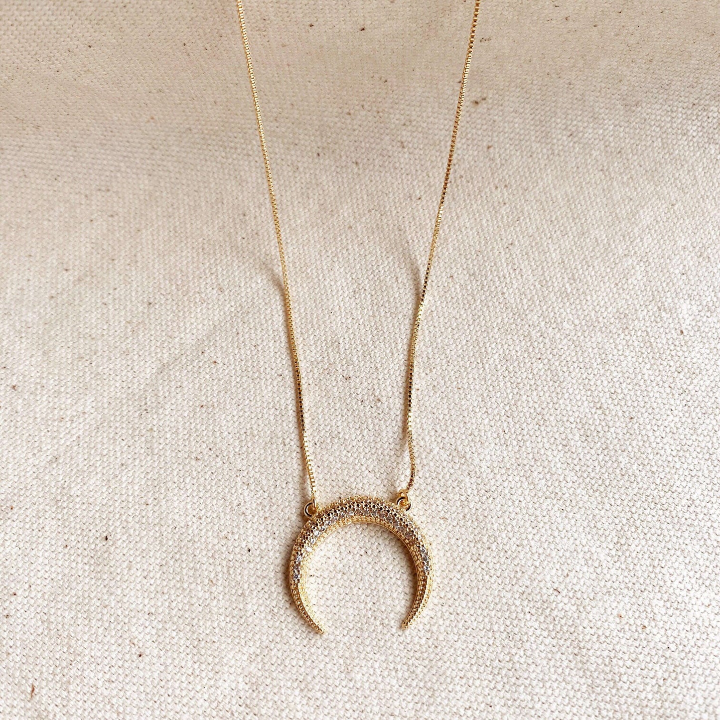 GoldFi Cubic Zirconia 18k Gold Filled Crescent Moon Necklace