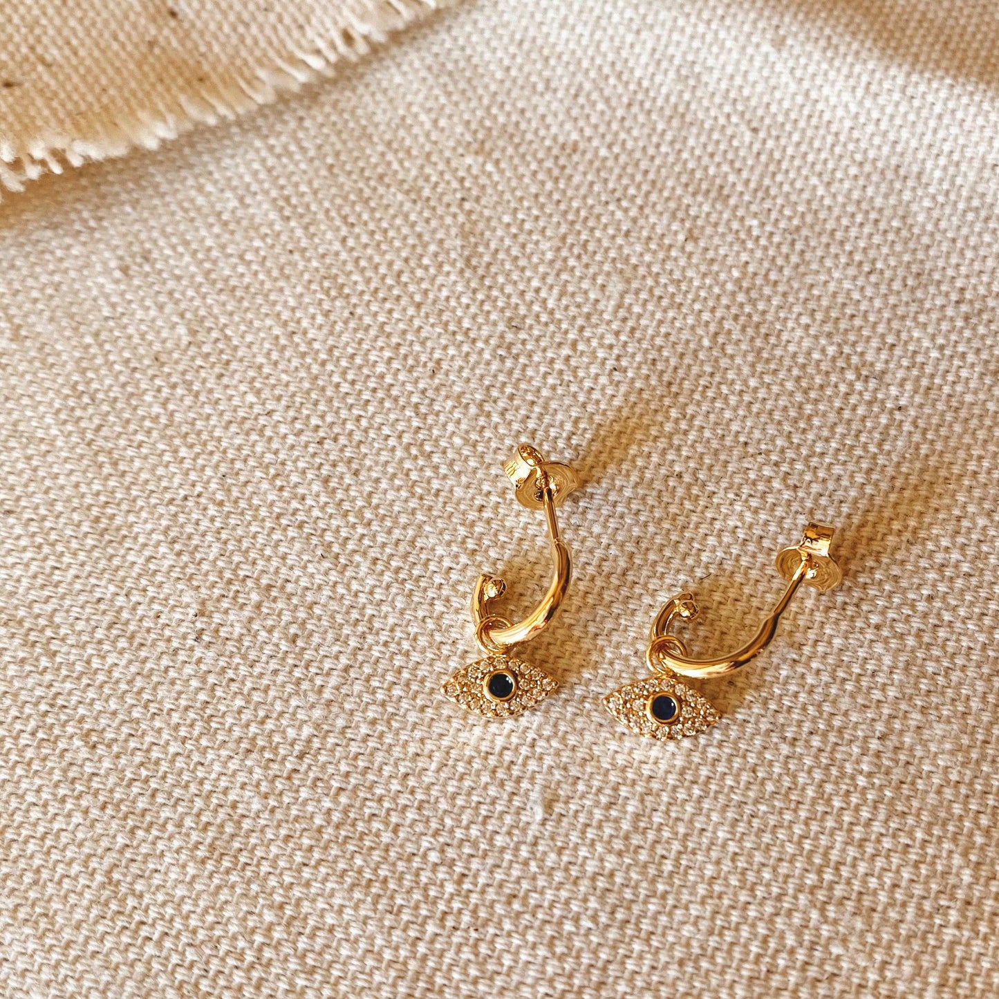 GoldFi Dainty 18k Gold Filled Evil Eye Small Hoop Earrings