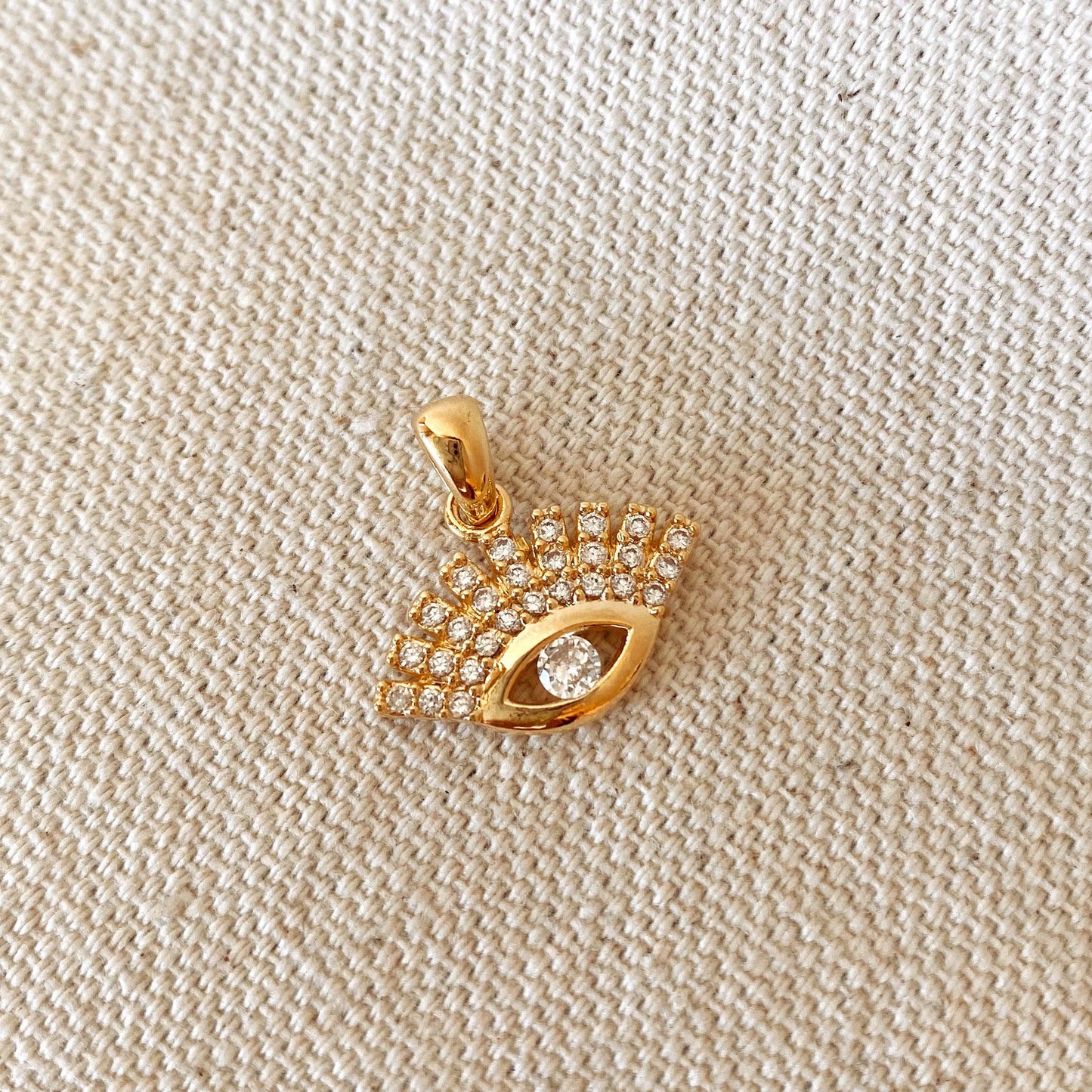 GoldFi Dainty Cubic Zirconia Evil Eye Pendant in 18k Gold Filled