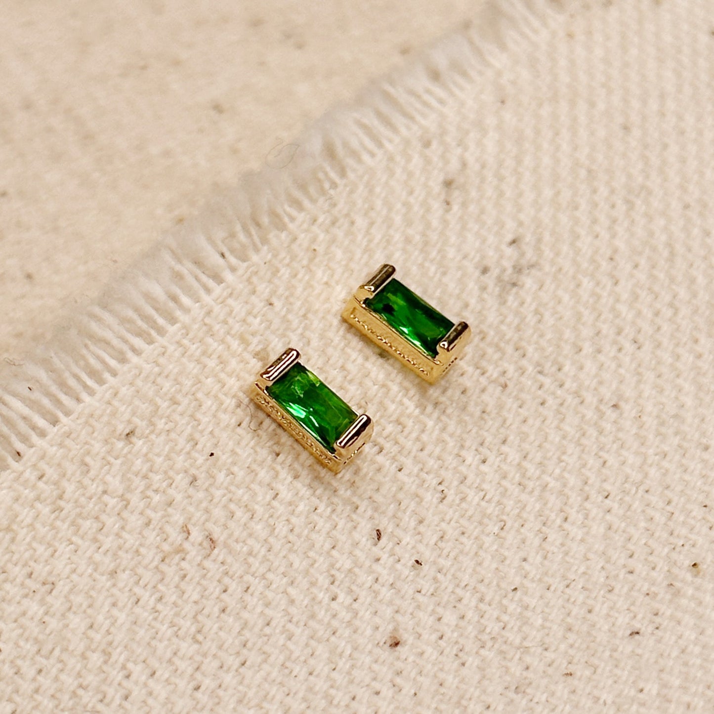 18k Gold Filled Baguette Birthstone Stud Earrings