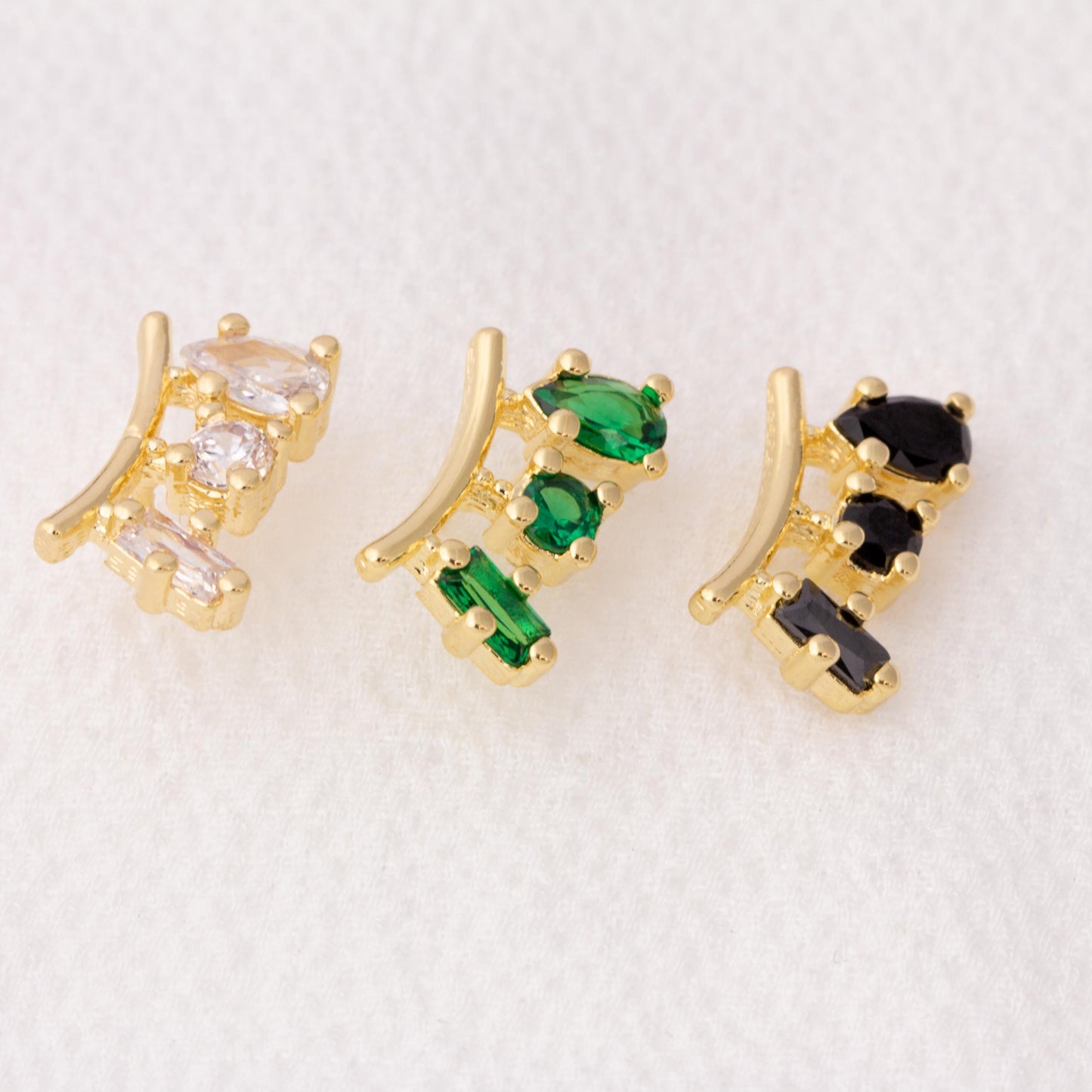 18k Gold Filled Black Cubic Zirconia 3-Shapes Stud Earrings