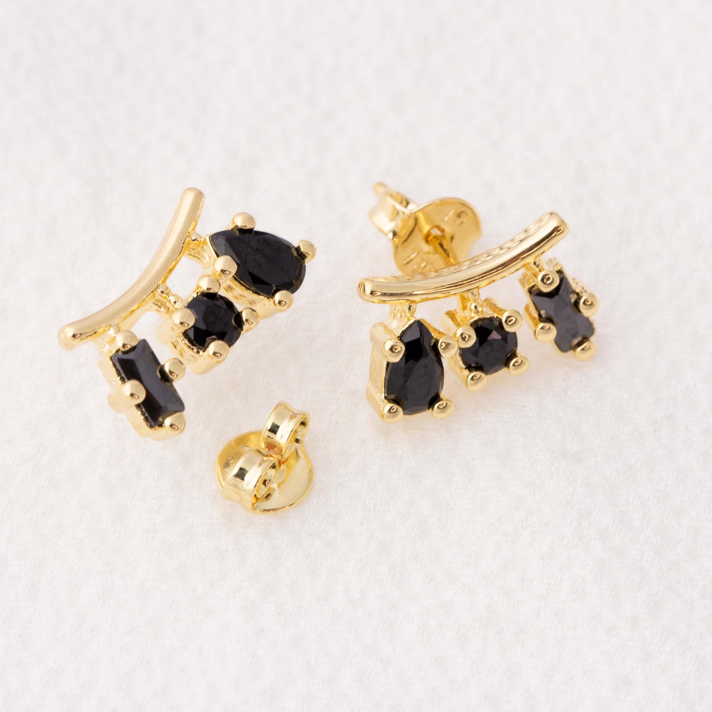 18k Gold Filled Black Cubic Zirconia 3-Shapes Stud Earrings