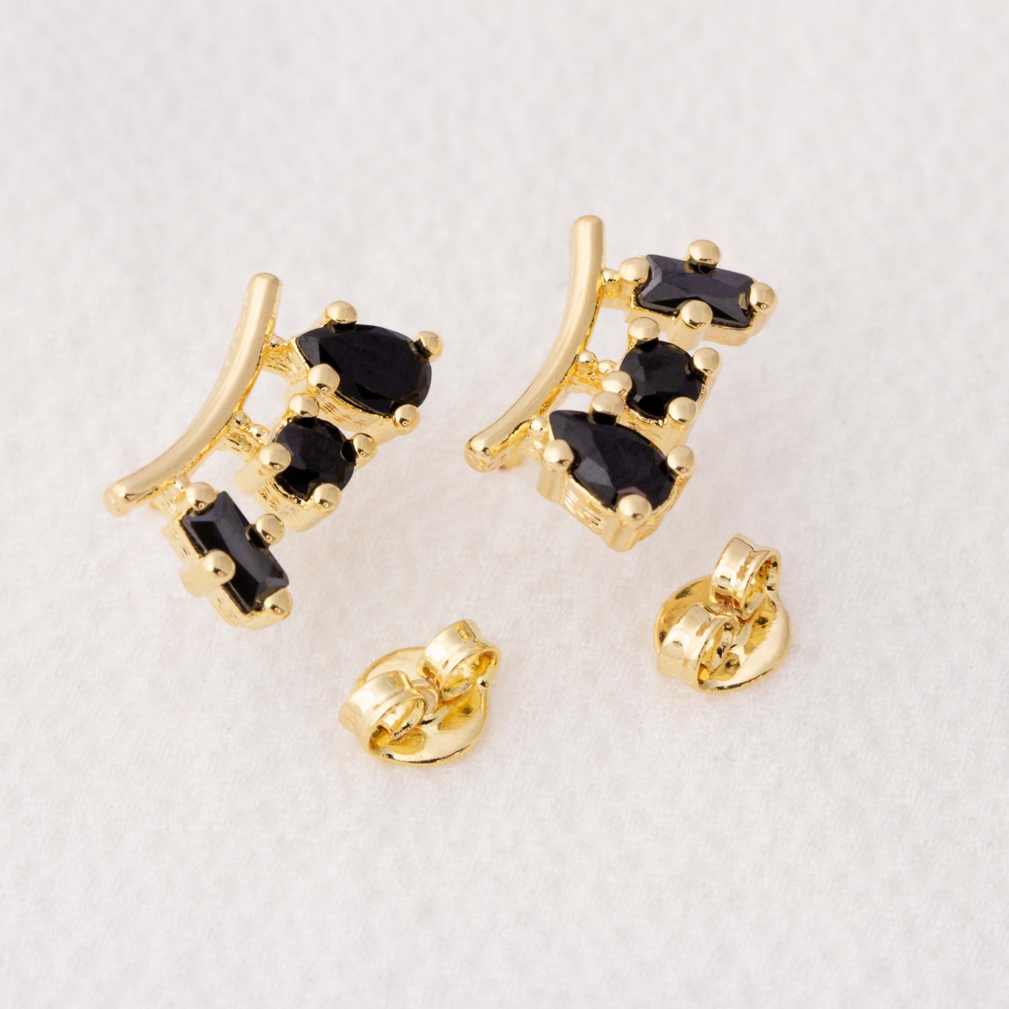 18k Gold Filled Black Cubic Zirconia 3-Shapes Stud Earrings