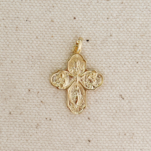 18k Gold Filled Catholic Four-Way Cross Pendant