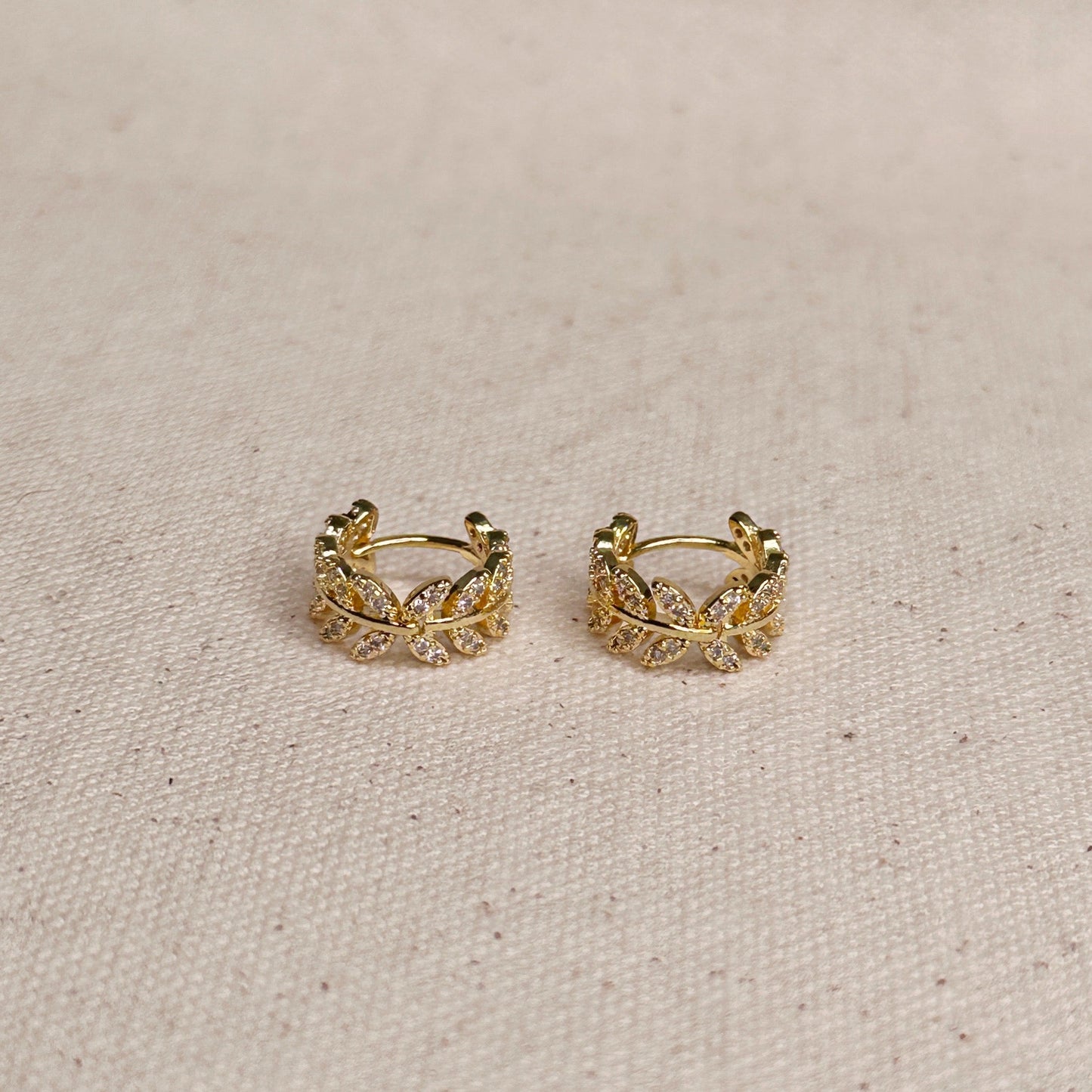 18k Gold Filled CZ Leaf Clicker Hoop Earrings