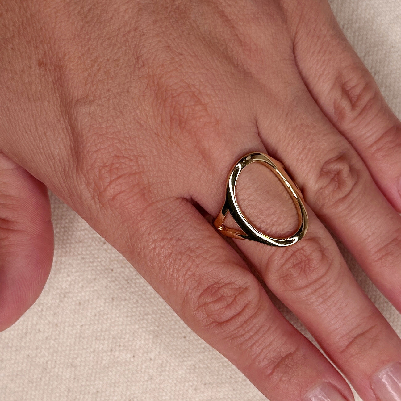 18k Gold Filled Oval Geometric Ring