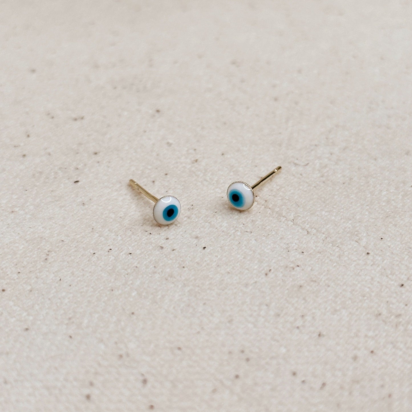 18k Gold Filled Tiny White Evil Eye Stud Earrings