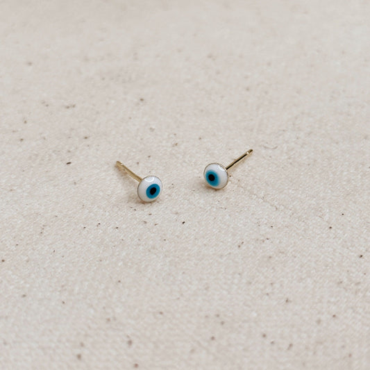 18k Gold Filled Tiny White Evil Eye Stud Earrings