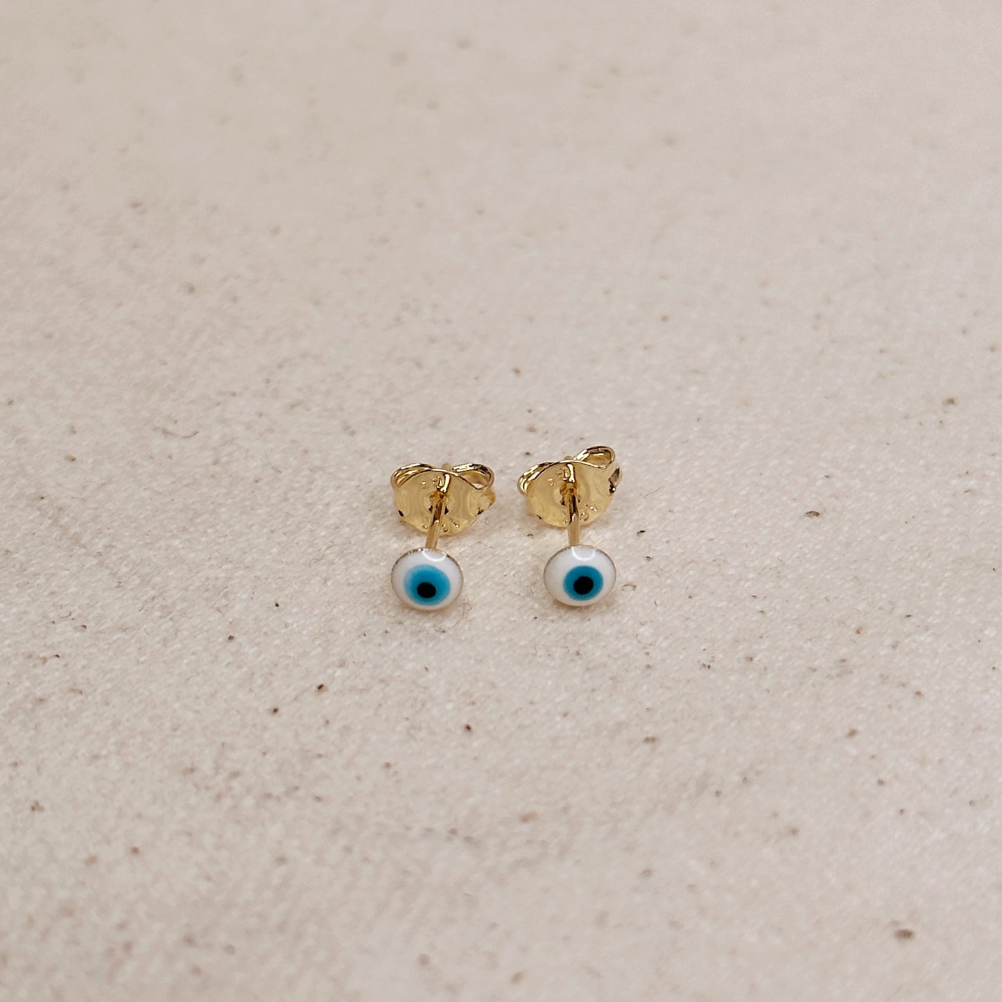 18k Gold Filled Tiny White Evil Eye Stud Earrings