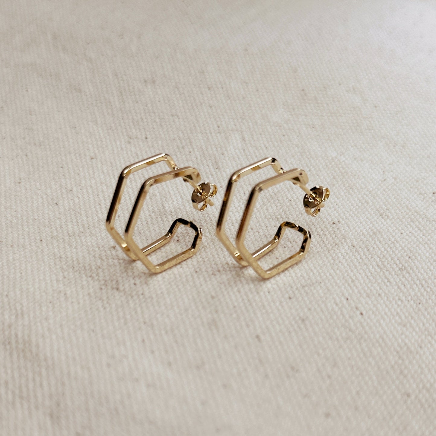 18k Gold Filled Double Wire Geometric C Hoop Earrings