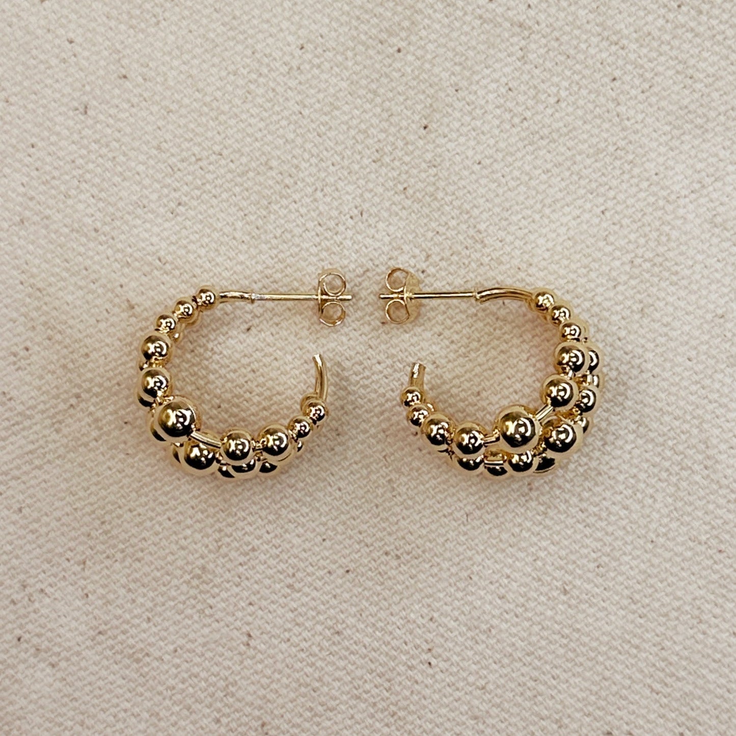 18k Gold Filled Triple Line Beaded C Hoop Earrings