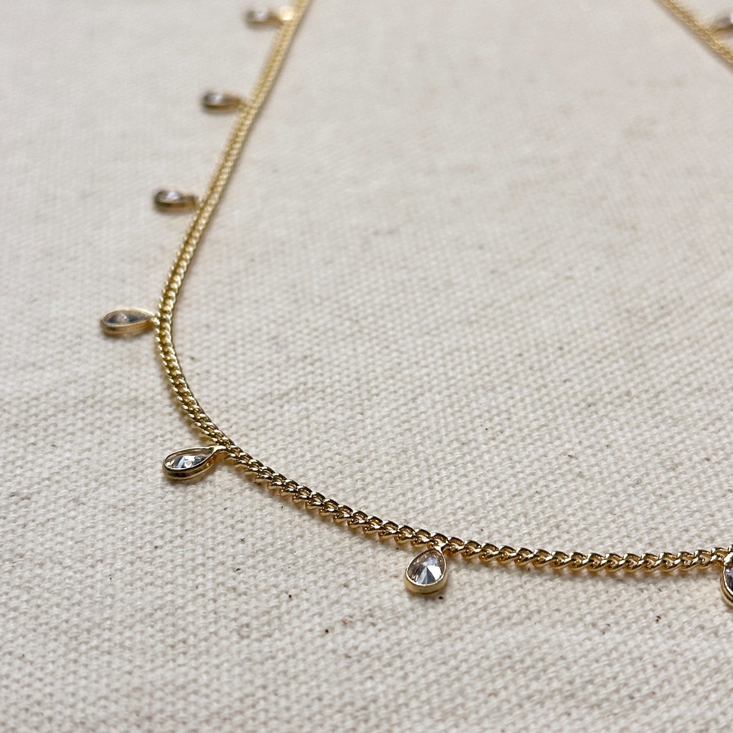 18k Gold Filled 2mm Curb Chain With Bezel CZ Drops Necklace